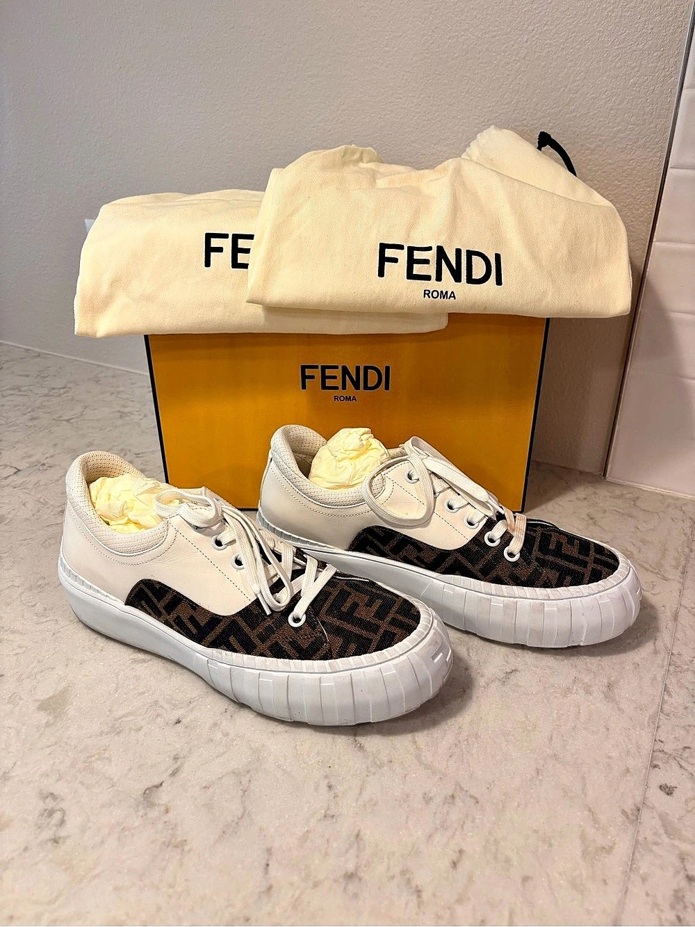Fendi Match Low-Top Sneakers White & Black